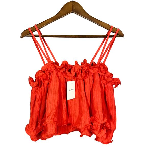 NEW! Idem Ditto Strappy Crop Top Ruffle Trim Bright Red - S - Picture 1 of 5
